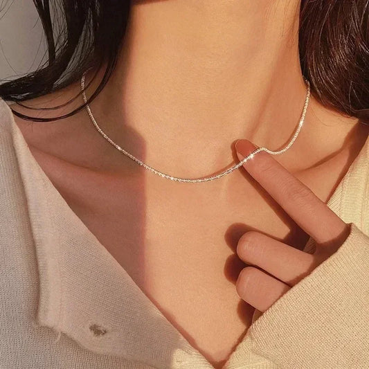 Popular Silver Colour Sparkling Clavicle Chain Choker Necklace Collar For Women Fine Jewelry Wedding Party Birthday Gifts 2023