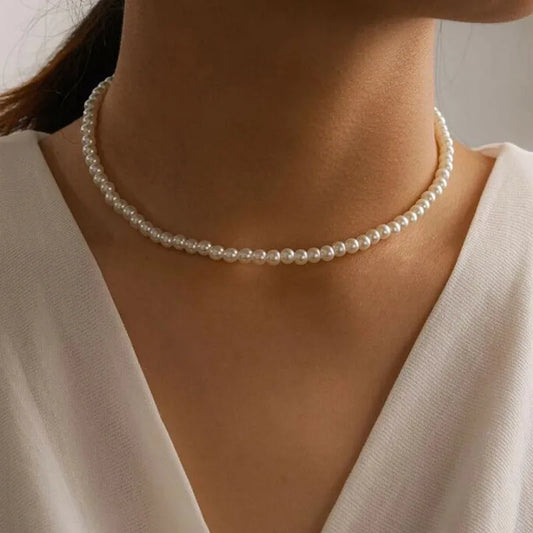 Elegant Big White Imitation Pearl Beads Choker Clavicle Chain Necklace For Women Wedding Jewelry Collar New Wholesale Dropshippi