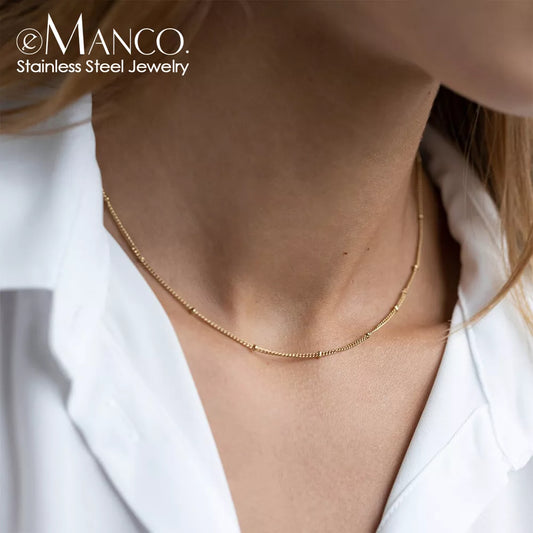 eManco Gold Color Stainless Steel 316 Chain Choker Necklace Women Chain Necklace Sets for Women gift