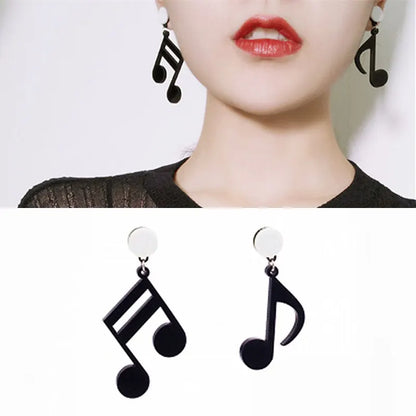 Hot Personality Geometric Music Dream Symbol Asymmetric Earrings Music Notes Ear Hook Crystal Silver Color Earrings For Women