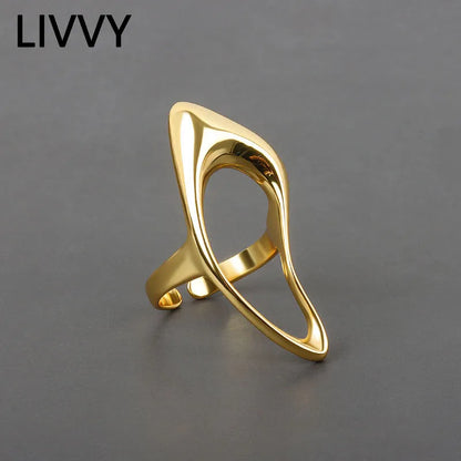 LIVVY Anello cavo geometrico color argento Moda femminile Liscio esagerato Accessori per gioielli eleganti e squisiti Regalo