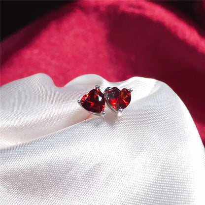 LeeChee Heart Garnet Stud Earrings for Woemn Anniversary Birthday Gift 5MM Wine Red Natural Gemstone Real 925 Sterling Silver