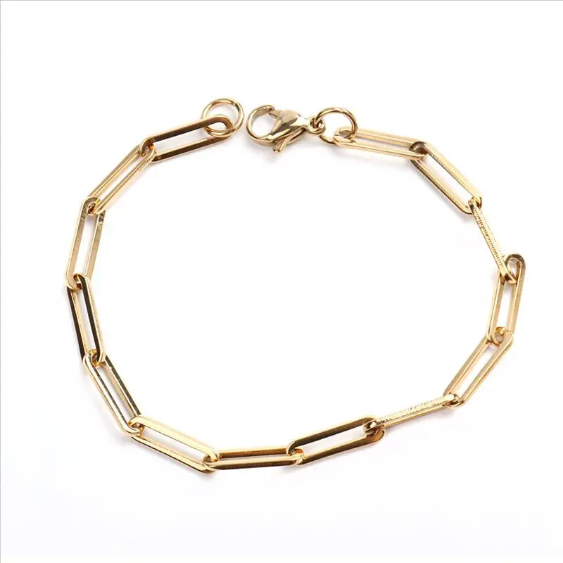 1PC 4mm New 304 Stainless Steel Link Cable Chain Bracelets For Women Men Gold Silver Color Oval Bracelet Jewelry Gift 19cm long