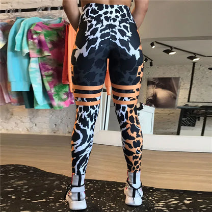 FCCEXIO Leopard Stripe 3D Print Women's Pants Push Up Running Sports Leggings Slim Pants Female Casual Trousers Fitness Leggings