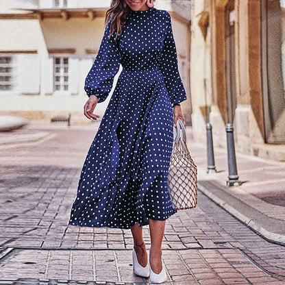 Fashion Women Dress Vintage Long Puff Sleeve Irregular Large Hem Polka Dots Party Midi Dresses for Women 2021