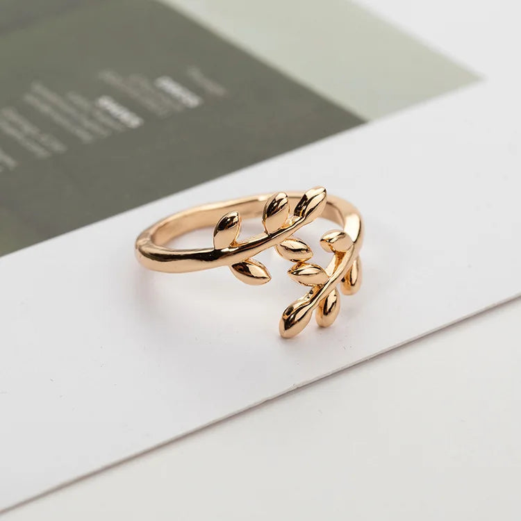 Charms Two colors Olive Tree Branch Leaves Open Ring for Women Girl Wedding Rings Adjustable Knuckle Finger Jewelry