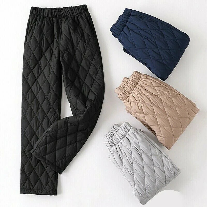 Women Winter Warm Down Cotton Pants Padded Quilted Trousers Elastic Waist Casual Trousers - Sri sampi