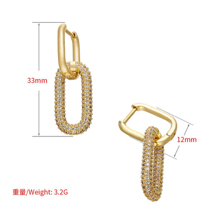 ZHUKOU one pair Hoop Earrings Women CZ Jewelry Gold Color Rectangle Earring Hoops for party birthday gifts model:VE129