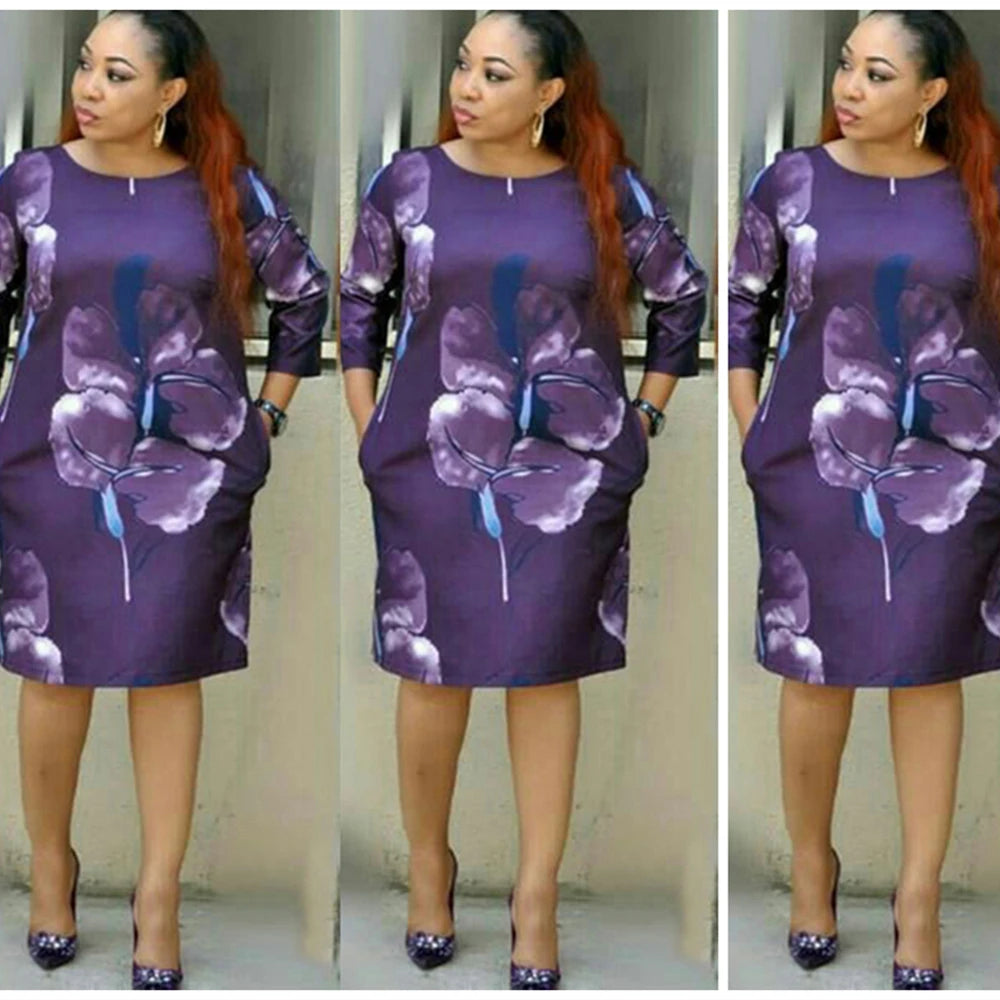2021 Hot Sale African And Turkey Style Plus Size Floral Print Pockets Dress For Women