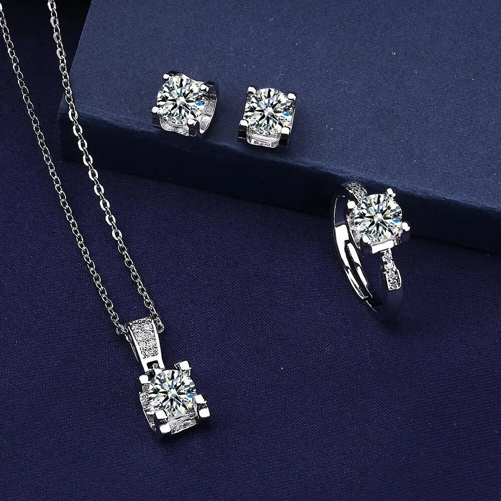 Set di gioielli con diamanti Moissanite testa di bue in argento sterling 925 anelli di nozze per feste orecchini collana per le donne set da sposa regalo