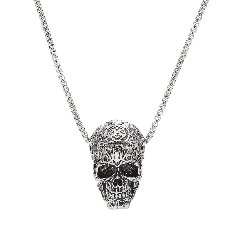 Vintage Hip-hop Punk Stainless Steel Skull Necklaces for Women Men Rock Cool Domineering Skeleton Pendant Necklace Boho Jewelry