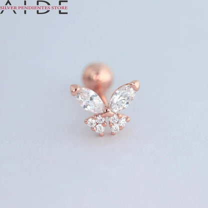 AIDE Creative Butterfly Stud Earrings Female S925 Sterling Silver Spiral Column Zircon Earrings For Women Gold Piercing Jewelry