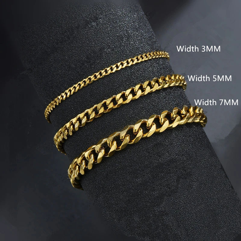 2022 New Trendy Cuban Chain Men Bracelet Classic Stainless Steel 3/5/7mm Width Chain Bracelet For Men Women Jewelry Gift 
