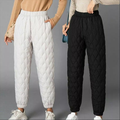 Women Winter Warm Down Cotton Pants Padded Quilted Trousers Elastic Waist Casual Trousers - Sri sampi