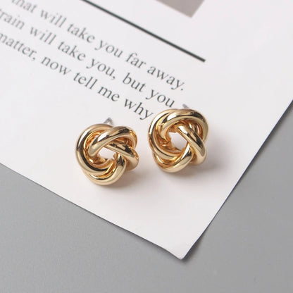 Stud Earrings for Women Rock Smooth Small Metal Knot Twist Flower Earrings Punk Party Jewelry Valentine's Day Gift Bijoux