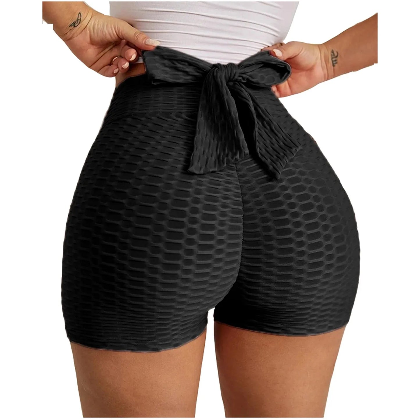 Fitness Gym Solid Shorts For Women Casual Summer Bow High Waist Running Shorts Breathable Lady Elasticity Hip Workout Tight