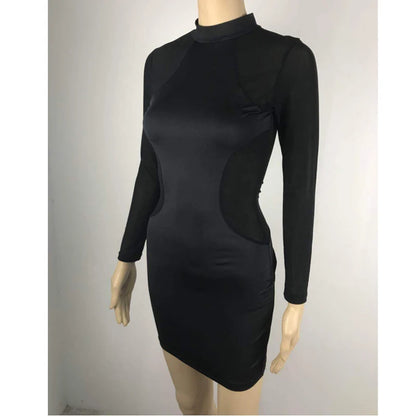 Women Sexy  Dress See Through Mesh Bandage Bodycon Long Sleeve Evening Party Clubwear Sexy club style Mini Dress