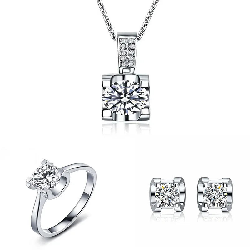 Set di gioielli con diamanti Moissanite testa di bue in argento sterling 925 anelli di nozze per feste orecchini collana per le donne set da sposa regalo