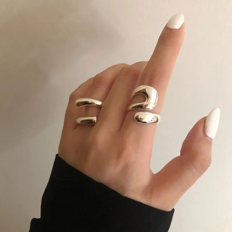 Minimalist Irregular Silver Color Rings For Women Fashion Creative Hollow Irregular Geometric Open Rings Party Jewelry Gifts