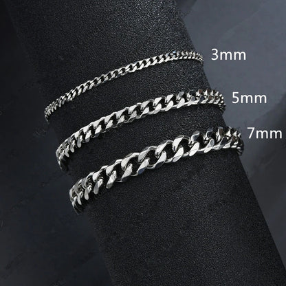 2022 New Trendy Cuban Chain Men Bracelet Classic Stainless Steel 3/5/7mm Width Chain Bracelet For Men Women Jewelry Gift 