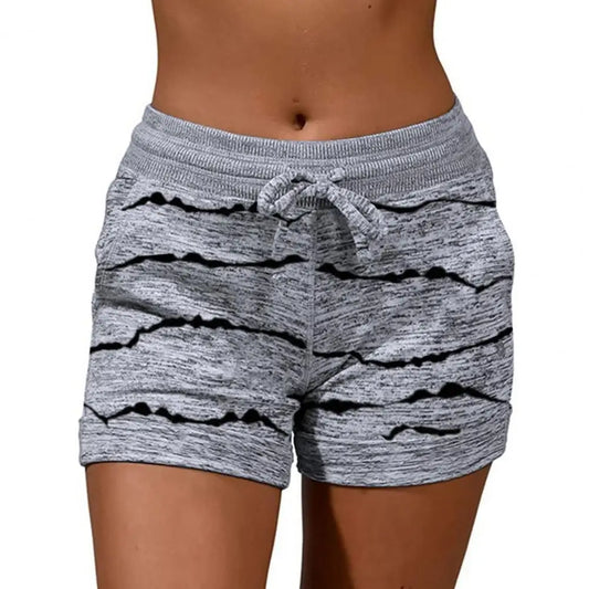 Style in Motion: Women's Striped High Waist Sports Shorts - Quick-Drying Comfort with Drawstring and Pocket