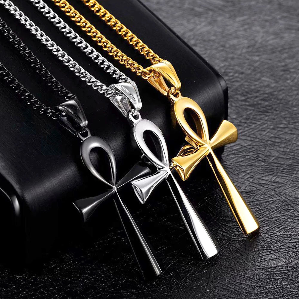 Amulet Pendant Egyptian Ankh Crucifix Necklaces Pendants Metal Alloy Symbol of Life Cross Necklaces Jewelry Gifts Chains