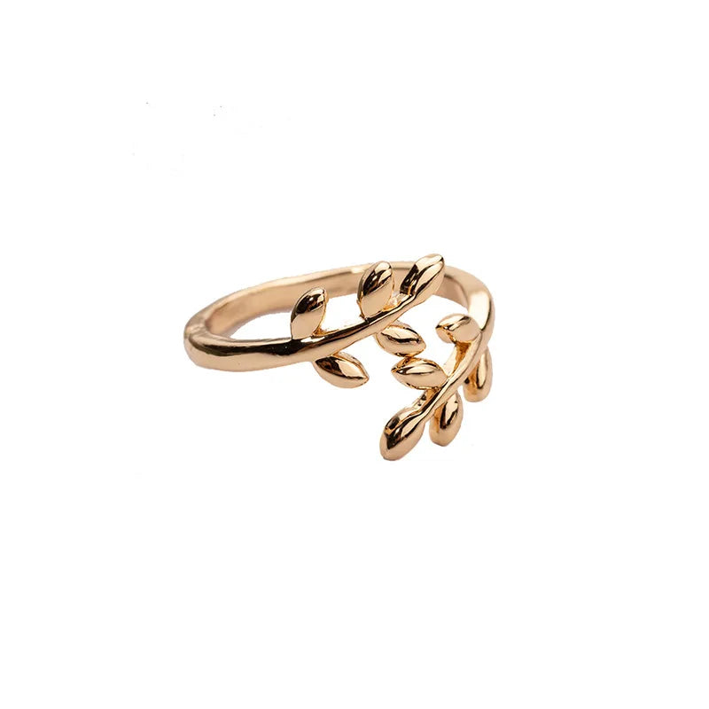 Charms Two colors Olive Tree Branch Leaves Open Ring for Women Girl Wedding Rings Adjustable Knuckle Finger Jewelry