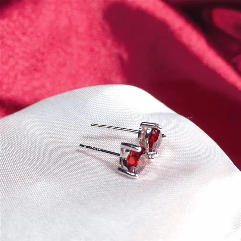 LeeChee Heart Garnet Stud Earrings for Woemn Anniversary Birthday Gift 5MM Wine Red Natural Gemstone Real 925 Sterling Silver