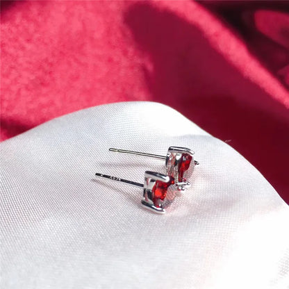 LeeChee Orecchini a lobo con granato a cuore per regalo di compleanno per anniversario femminile 5MM Pietra preziosa naturale rosso vino Vero argento sterling 925