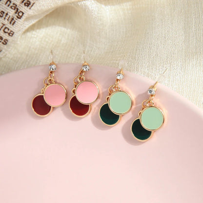 Fashion A/lloy Yellow Pink Green Leather Round Earrings Gold Color Crystal Drop Earrings For Woemn 2020 New Jewelry