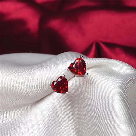 LeeChee Orecchini a lobo con granato a cuore per regalo di compleanno per anniversario femminile 5MM Pietra preziosa naturale rosso vino Vero argento sterling 925