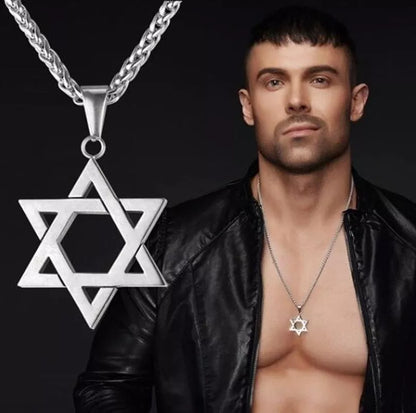 Trendy Classic Hexagram Star of David Pendant Jewish Religious Stainless Steel Necklace Men\\\\'s Casual Amulet Jewelry Gift