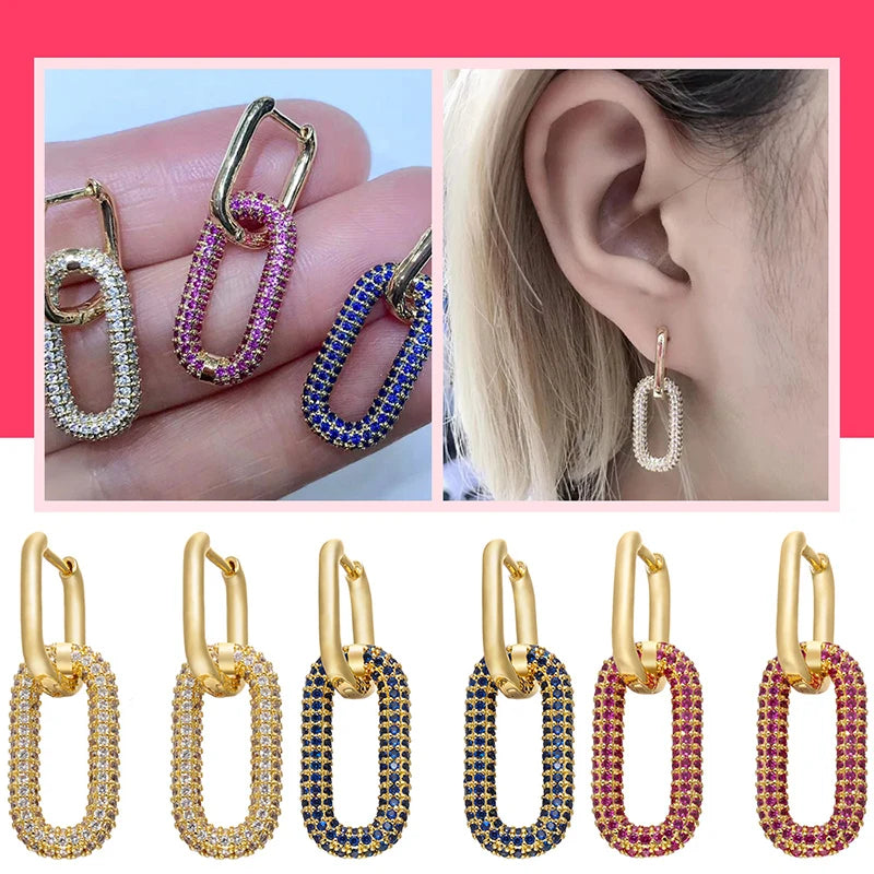 ZHUKOU one pair Hoop Earrings Women CZ Jewelry Gold Color Rectangle Earring Hoops for party birthday gifts model:VE129