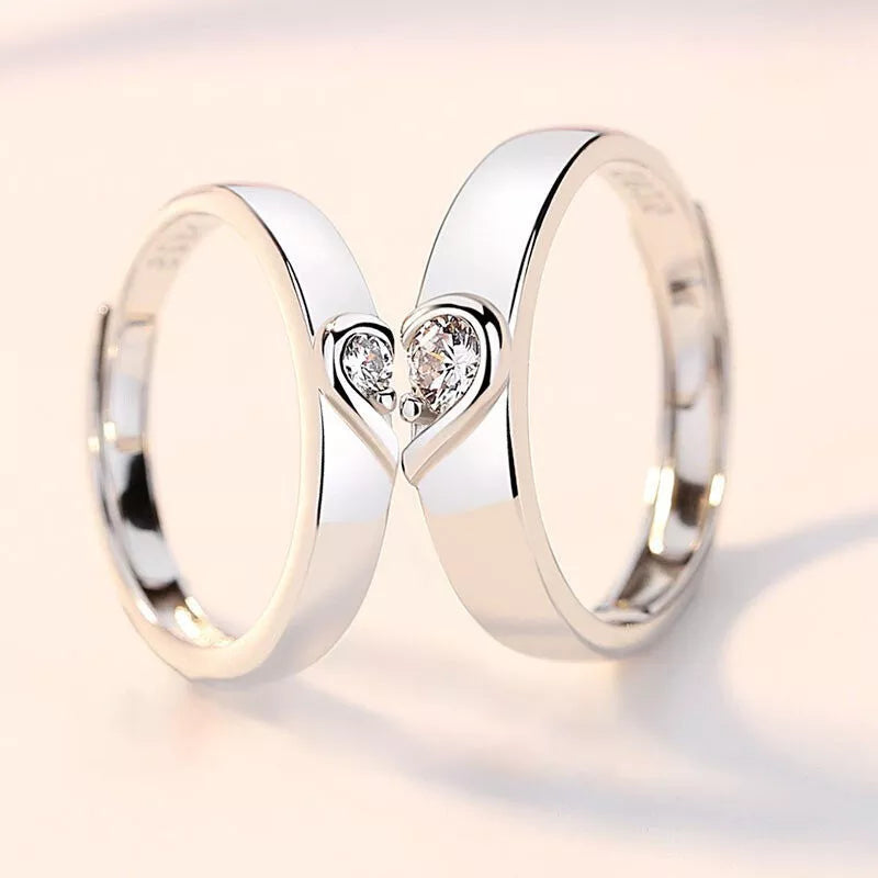 New 2 Pcs Love Heart Zircon Couple Rings Set Fashion Lover Bridal  Wedding Engagement  Valentine's Day Ring Jewelry Gifts