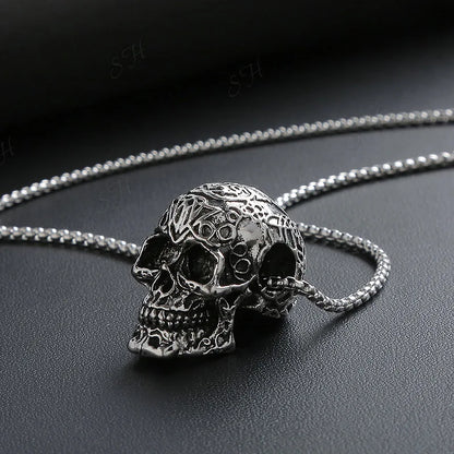 Vintage Hip-hop Punk Stainless Steel Skull Necklaces for Women Men Rock Cool Domineering Skeleton Pendant Necklace Boho Jewelry