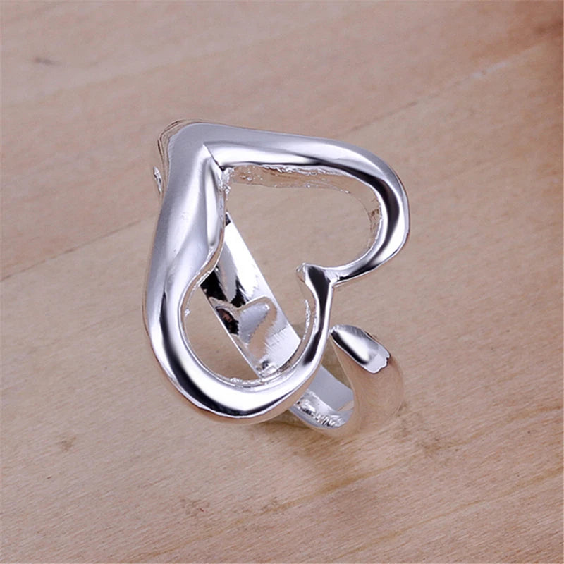 DOTEFFIL 925 Sterling Silver Heart-Shaped Open Ring For Women Wedding Engagement Party Jewelry