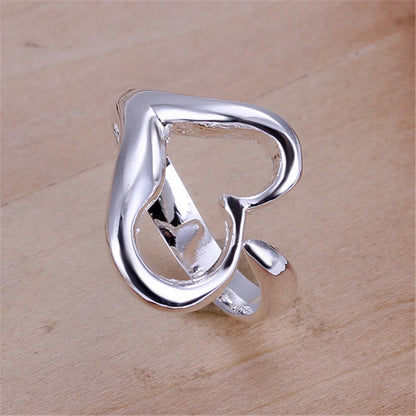 DOTEFFIL 925 Sterling Silver Heart-Shaped Open Ring For Women Wedding Engagement Party Jewelry