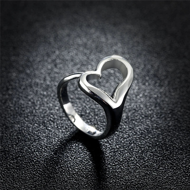 DOTEFFIL 925 Sterling Silver Heart-Shaped Open Ring For Women Wedding Engagement Party Jewelry