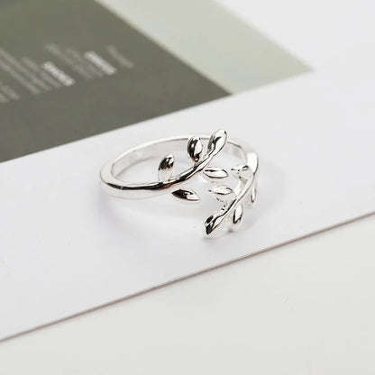 Charms Two colors Olive Tree Branch Leaves Open Ring for Women Girl Wedding Rings Adjustable Knuckle Finger Jewelry