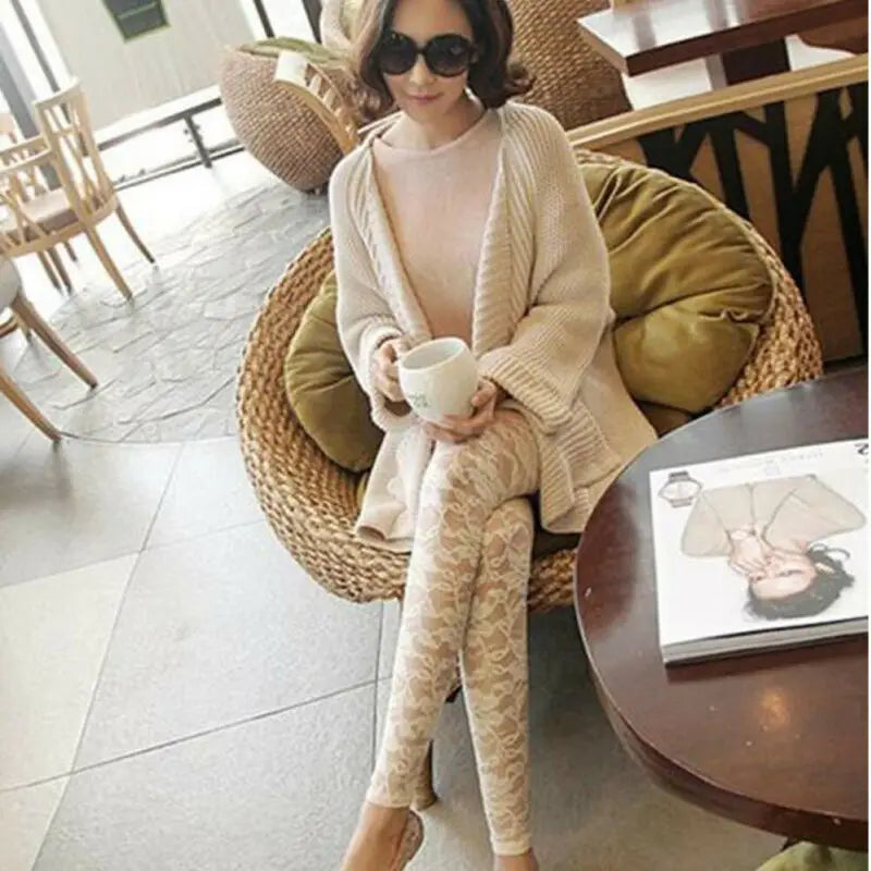 2 Colors Female Women Lace Rose Floral Stitching Thin Stretchy Tight Footless Outfits Lady Girls Floral Tight s