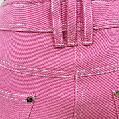 Pantaloni jeans in denim rosa con cuciture superiori a contrasto di alta qualità dei nuovi jeans firmati 2024 da donna