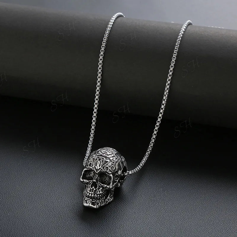 Vintage Hip-hop Punk Stainless Steel Skull Necklaces for Women Men Rock Cool Domineering Skeleton Pendant Necklace Boho Jewelry