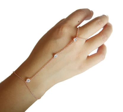 100% 925 Sterling Silver Slave Chain Bracelet Connected Finger Ring Palm Crystal Handlets Jewelry Layers AAA Sparking Cz Women