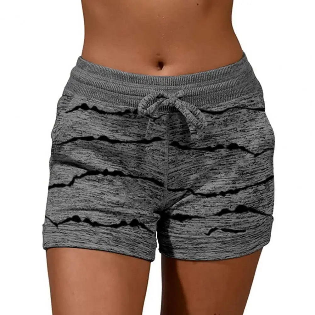 Style in Motion: Women's Striped High Waist Sports Shorts - Quick-Drying Comfort with Drawstring and Pocket