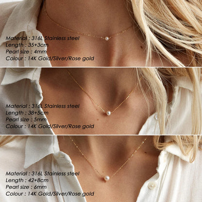 e-Manco Stainless Steel Choker imitated  Pearl Necklaces for Women Gold Color Layered Chain Necklace Jewelry