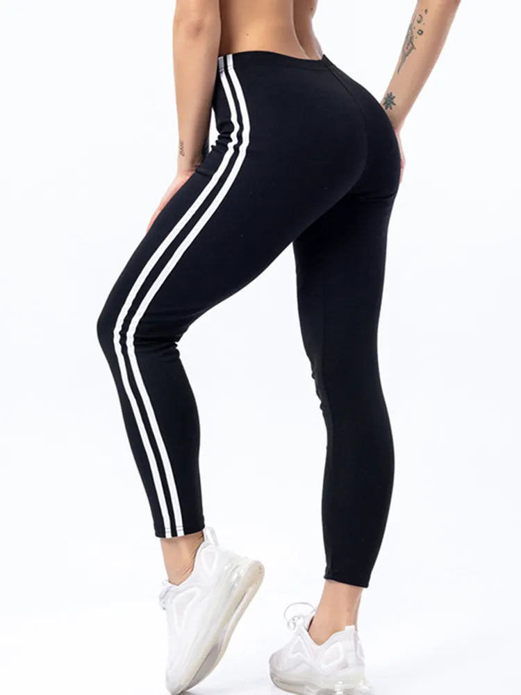 Striped Printed Leggings Sexy Workout Leggins Women Push Up Jeggings Black High Stretchy Elastic Waist Gym Fitness Pants