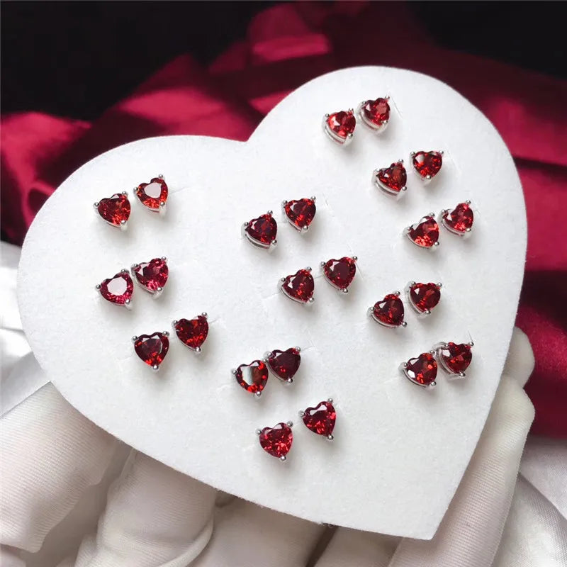 LeeChee Orecchini a lobo con granato a cuore per regalo di compleanno per anniversario femminile 5MM Pietra preziosa naturale rosso vino Vero argento sterling 925