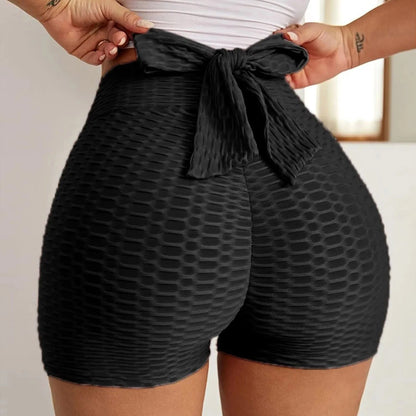 Fitness Gym Solid Shorts For Women Casual Summer Bow High Waist Running Shorts Breathable Lady Elasticity Hip Workout Tight