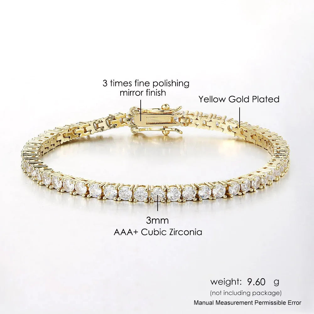 Iced Out Crystal Tennis Bracelet for Women Punk Hiphop Luxury AAA+ Cubic Zirconia Wedding Gold Color Hand Chain Jewelry OHH118
