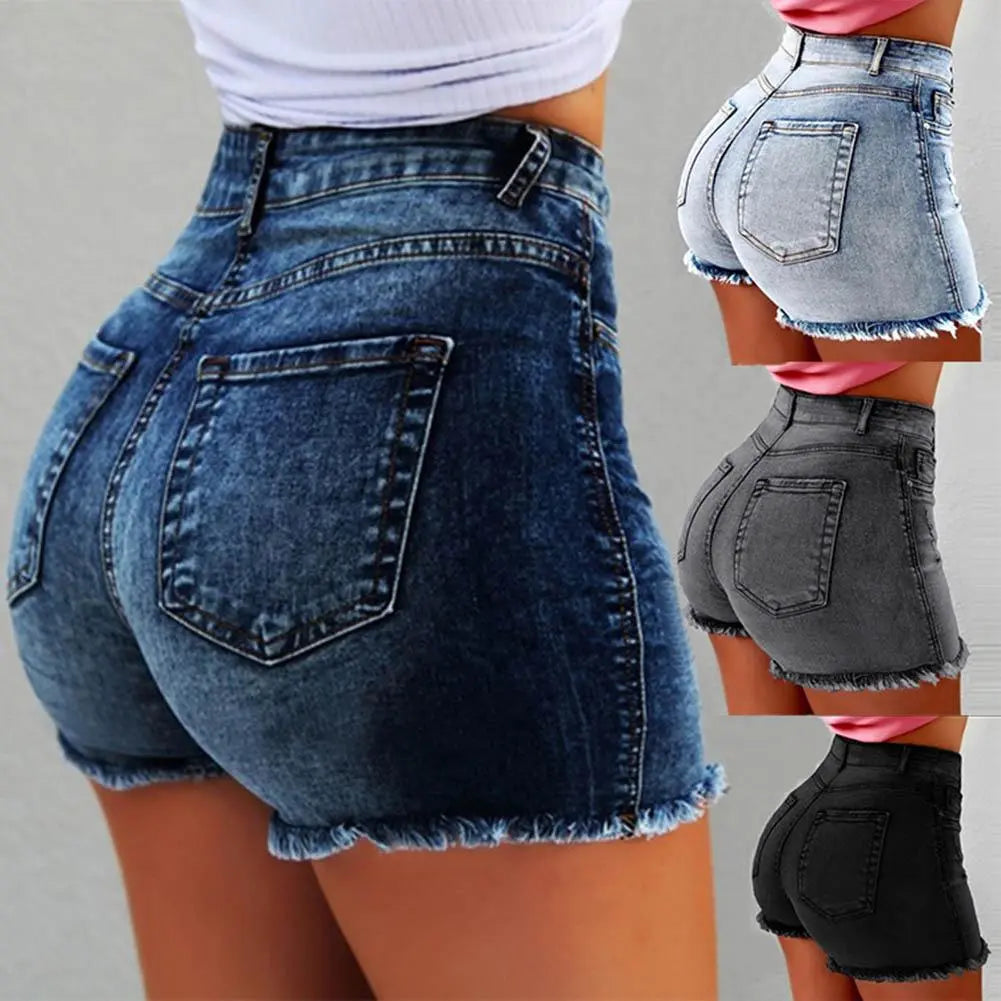 Women's denim shorts Summer Lady Clothing High Waist Denim Shorts Women's  Fringe Frayed Ripped Jeans Hot Shorts With Pockets - Sri sampi